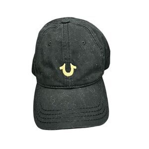 True Religion Unisex Black Baseball Cap Gold Embroidery Adjustable Strap